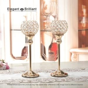 NIB - set of 2 VINCIGANT ROSE Gold Crystal Candle Staggered 16 & 14 inches
